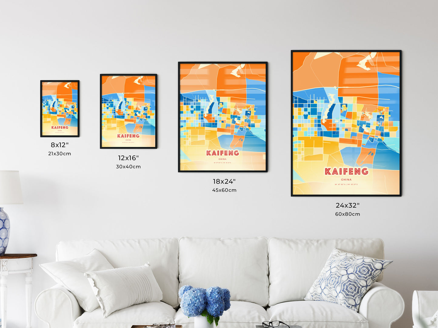 Colorful KAIFENG CHINA Fine Art Map Blue Orange