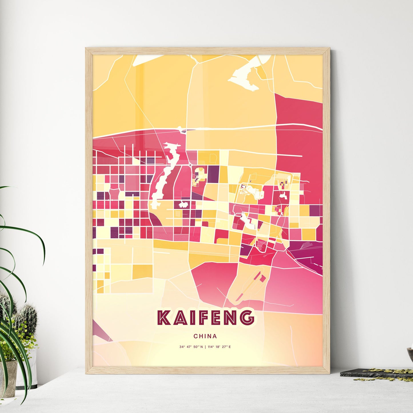 Colorful KAIFENG CHINA Fine Art Map Hot Red