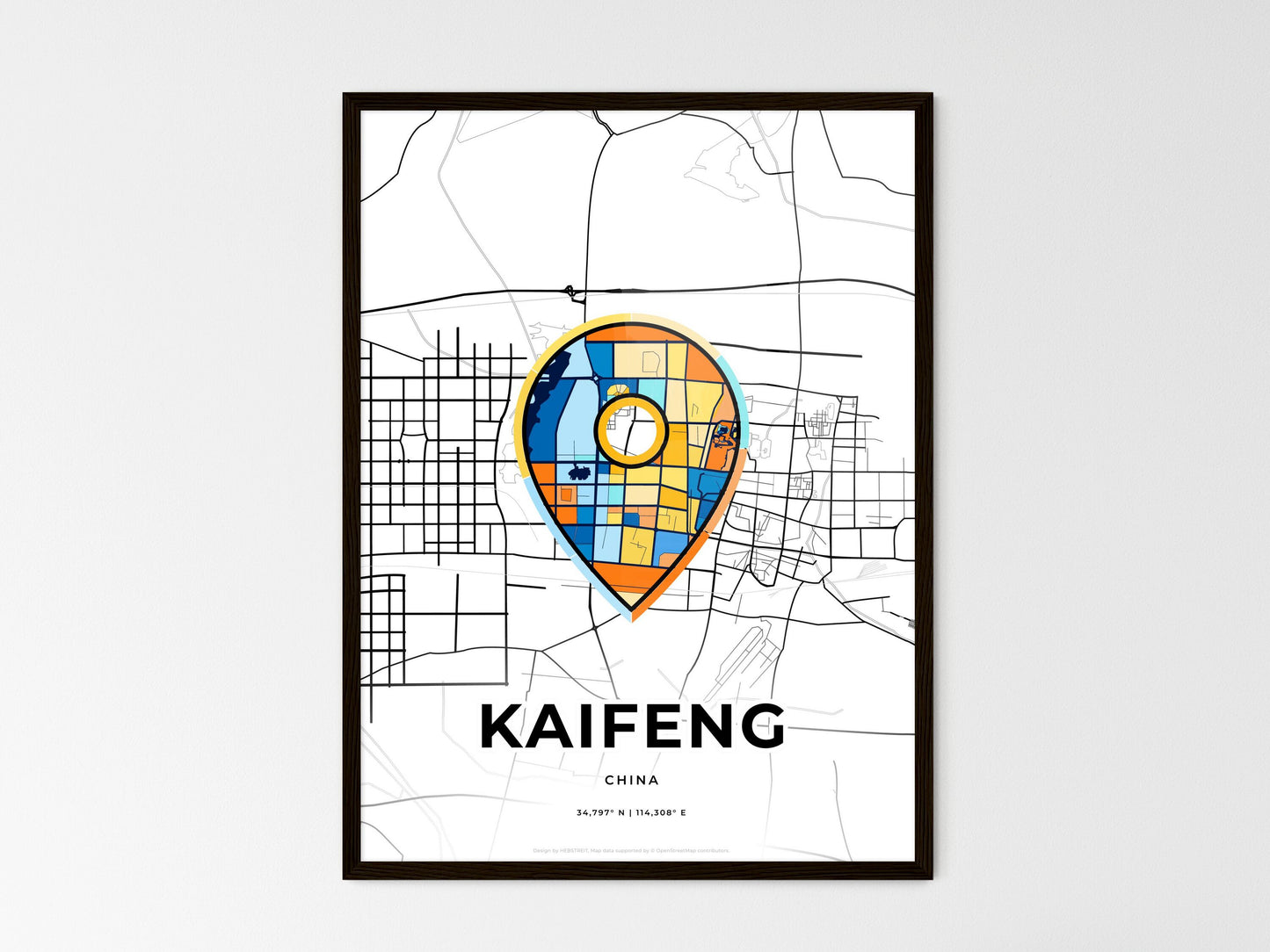 Kaifeng China wedding art map with pointer icon