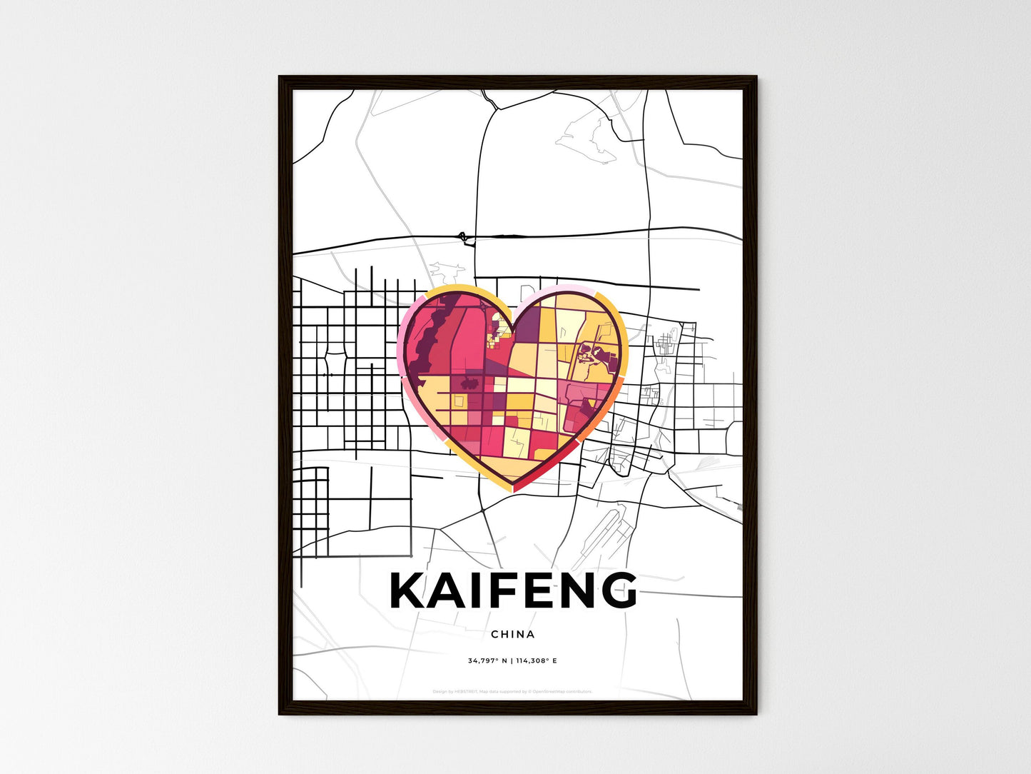 Kaifeng China wedding art map with heart icon