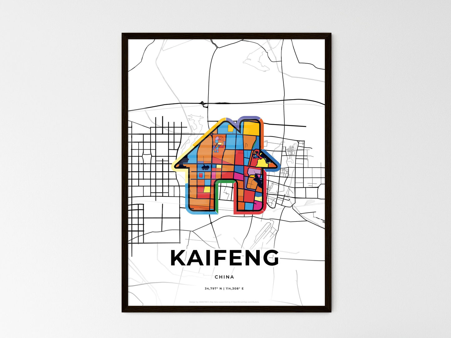 Kaifeng China wedding art map with home icon