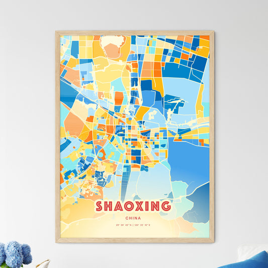 Colorful SHAOXING CHINA Fine Art Map Blue Orange