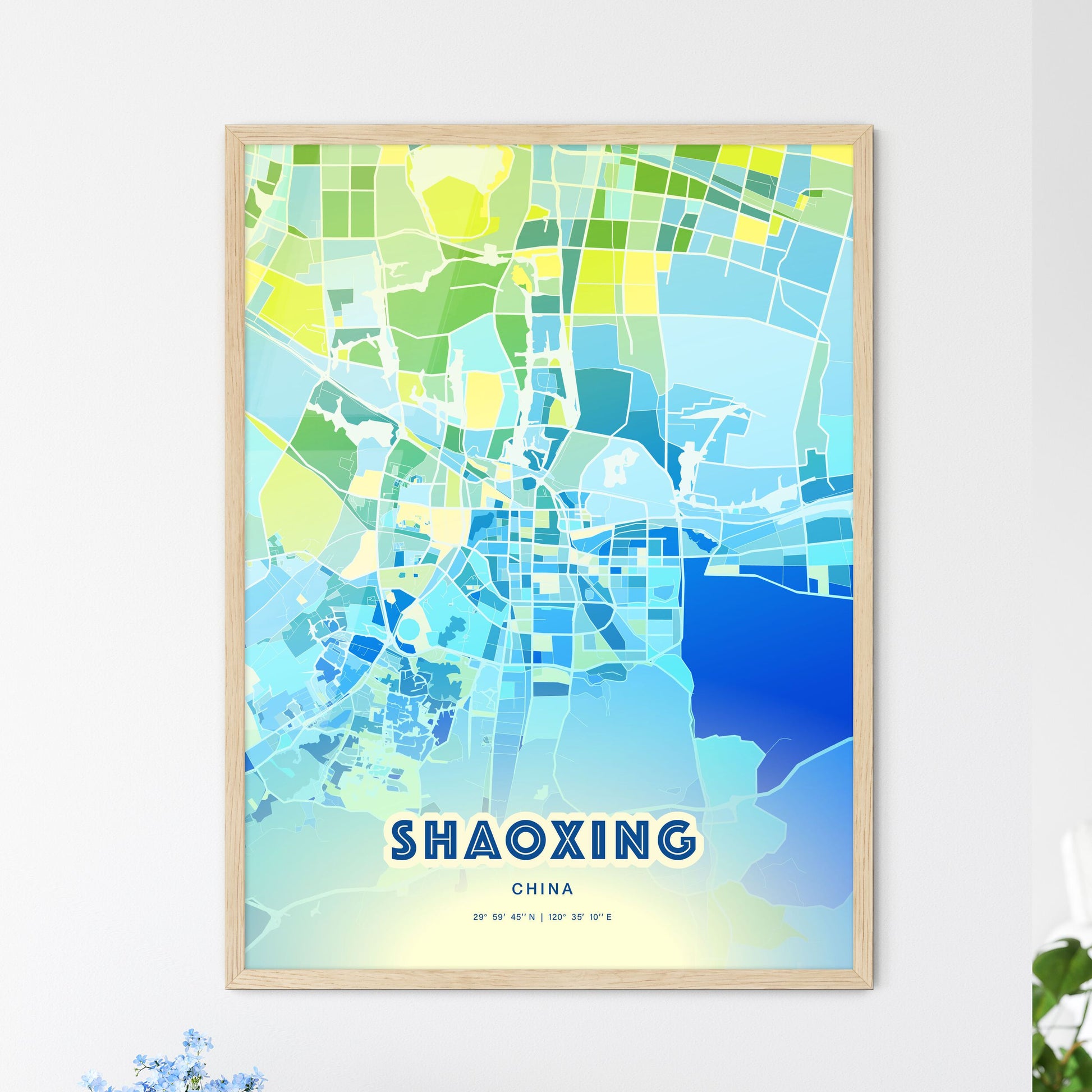 Colorful SHAOXING CHINA Fine Art Map Cool Blue