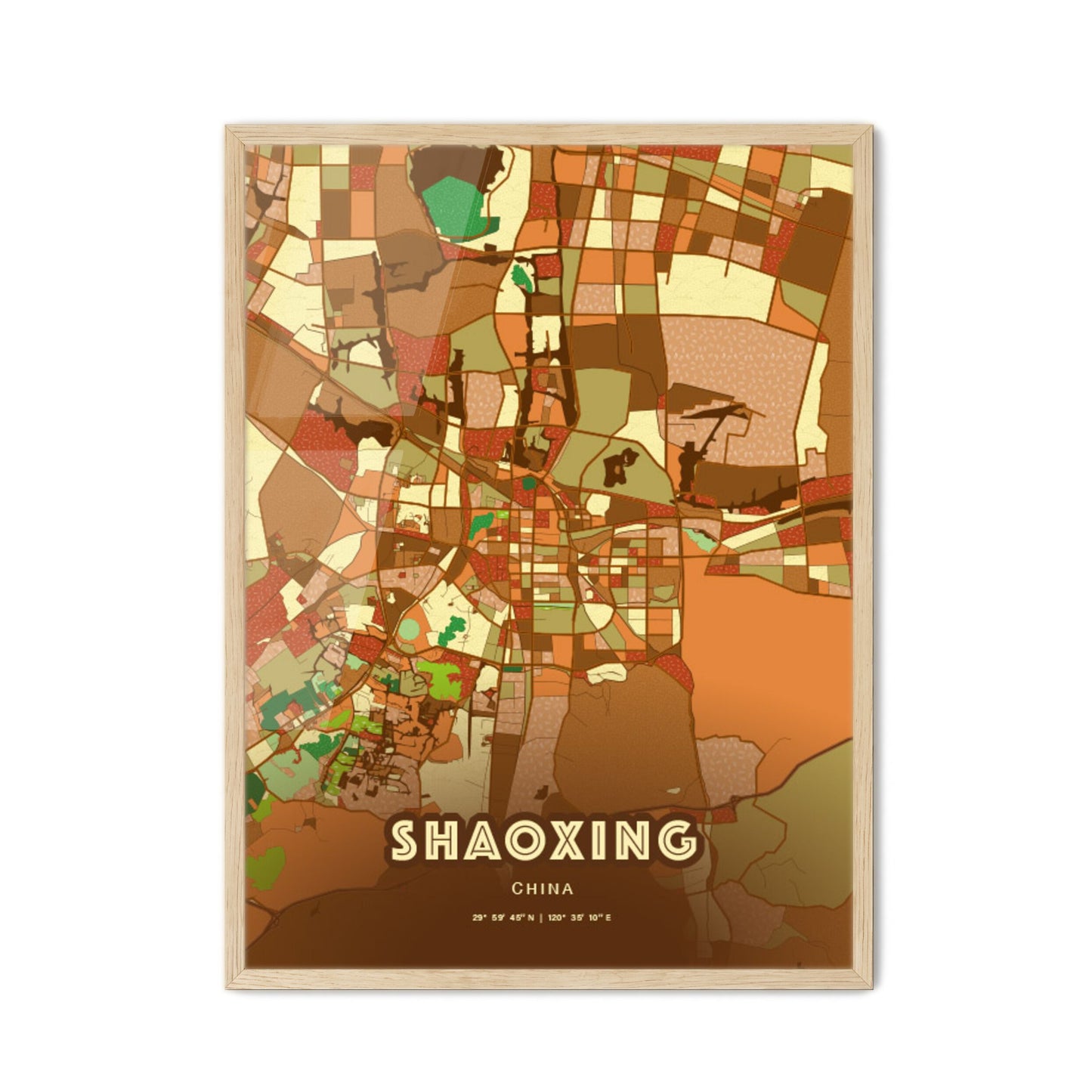 Colorful SHAOXING CHINA Fine Art Map Farmhouse