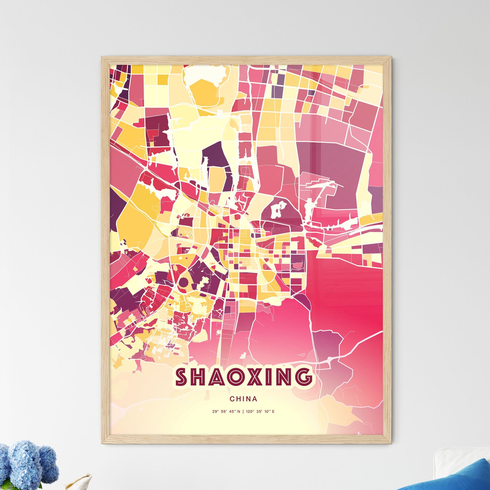 Colorful SHAOXING CHINA Fine Art Map Hot Red