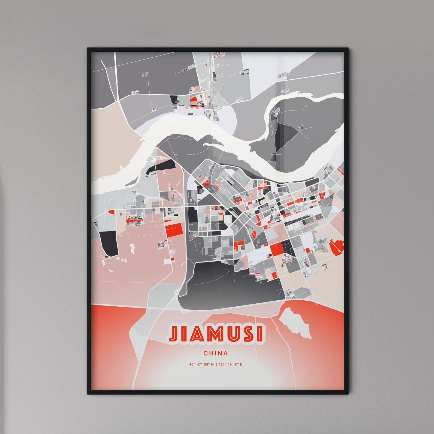 Colorful JIAMUSI CHINA Fine Art Map Modern