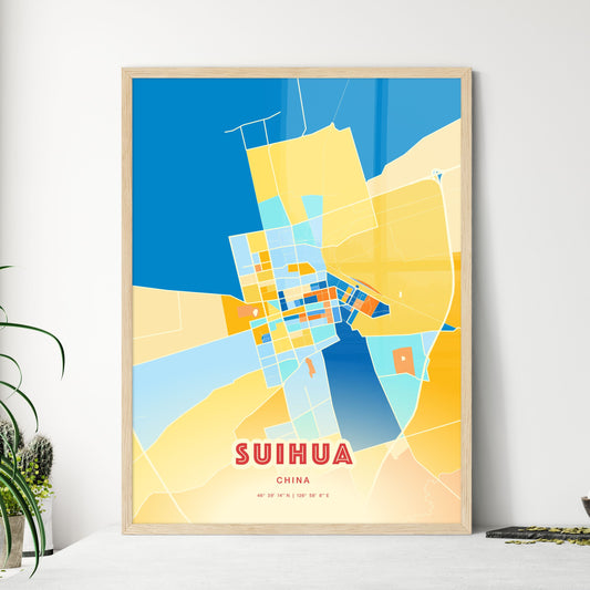 Colorful SUIHUA CHINA Fine Art Map Blue Orange