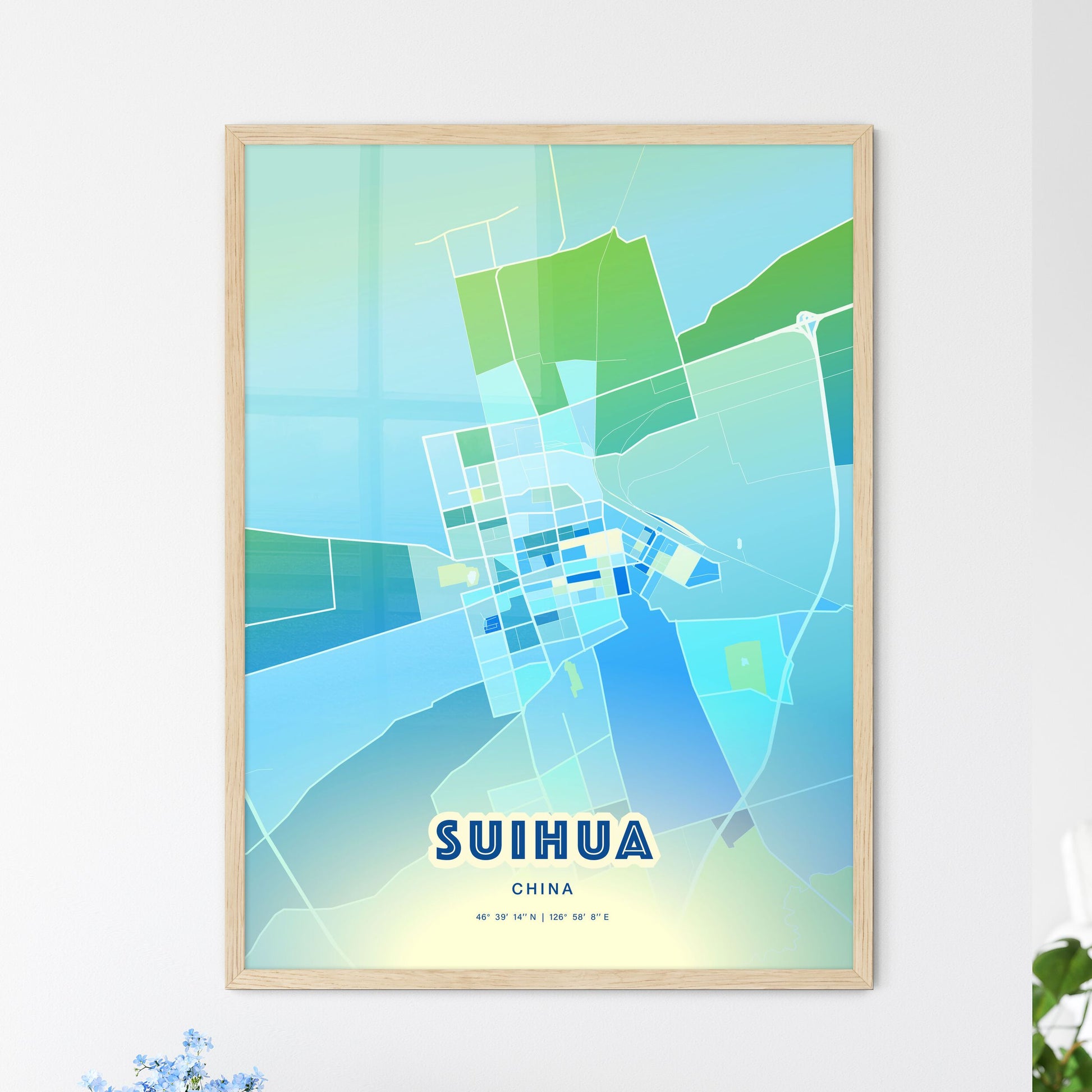 Colorful SUIHUA CHINA Fine Art Map Cool Blue