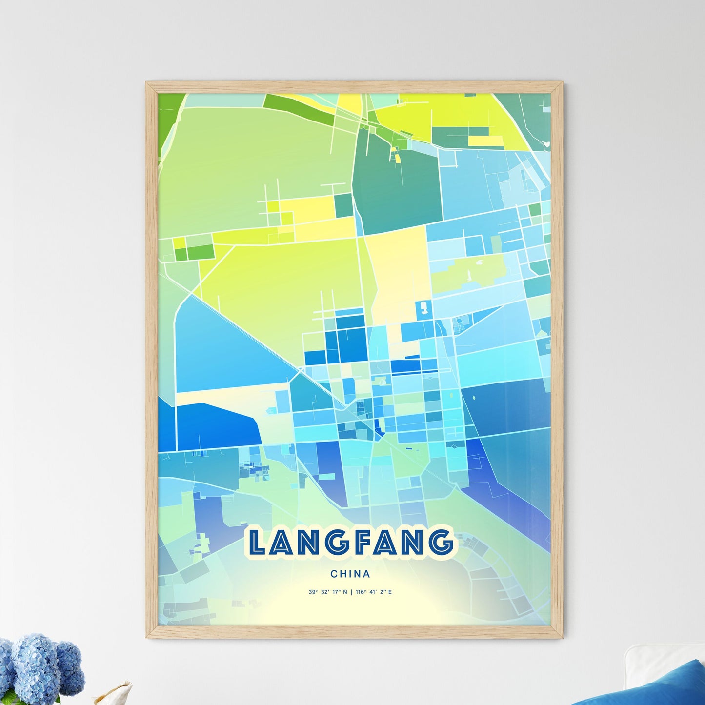 Colorful LANGFANG CHINA Fine Art Map Cool Blue