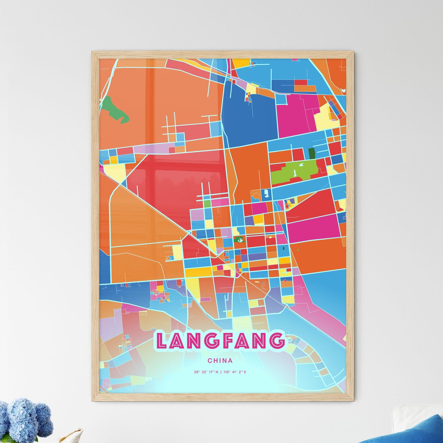 Colorful LANGFANG CHINA Fine Art Map Crazy Colors