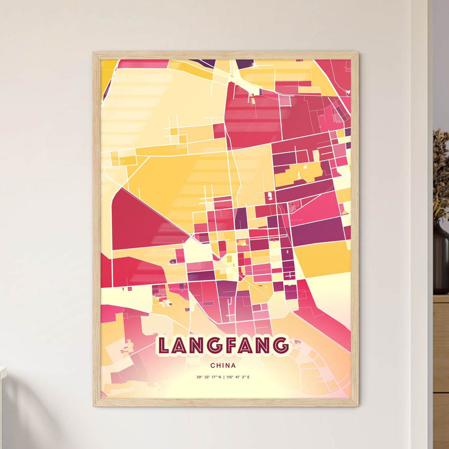 Colorful LANGFANG CHINA Fine Art Map Hot Red