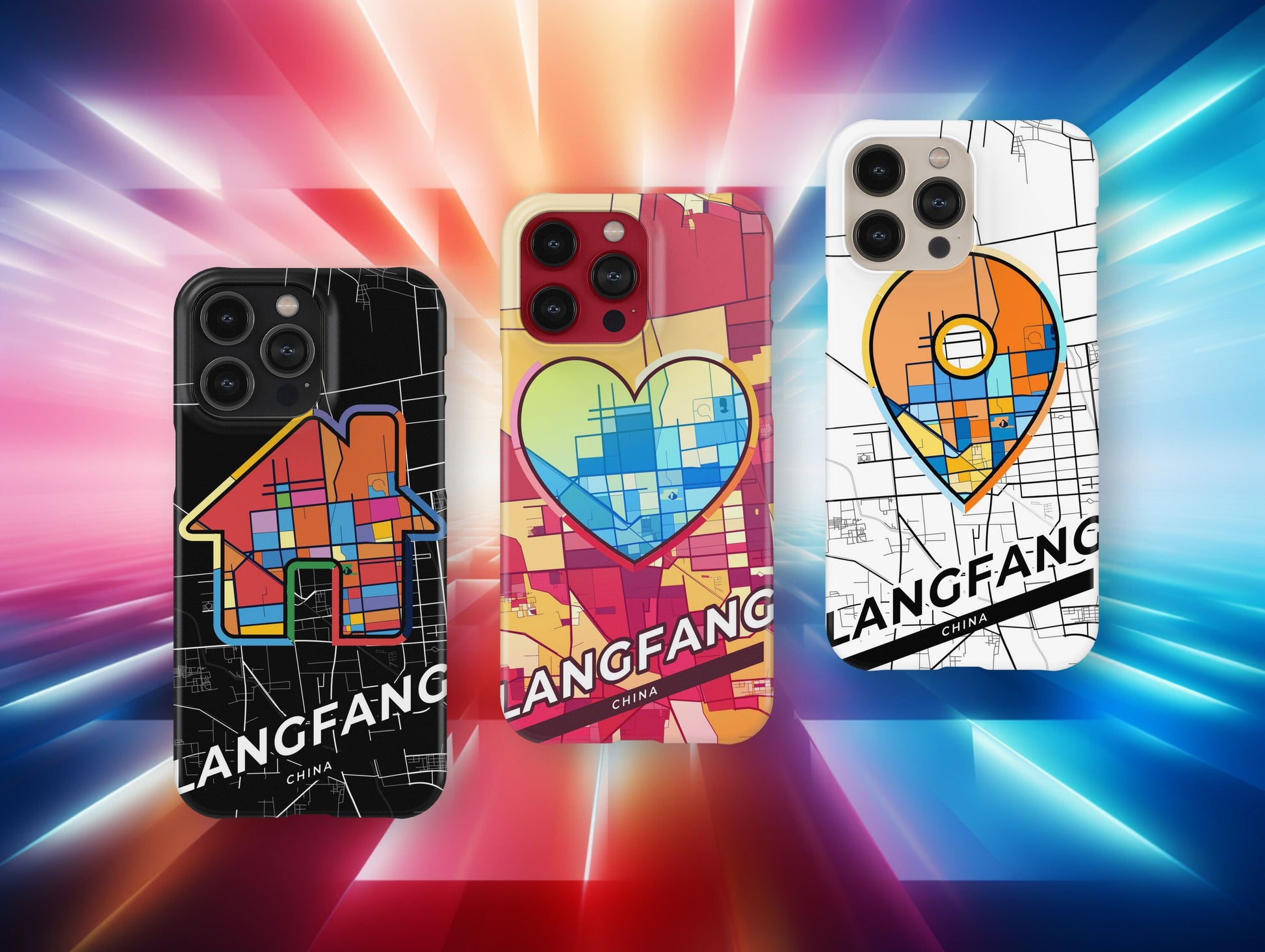 Langfang China slim phone case with colorful icon. Birthday, wedding or housewarming gift. Couple match cases.