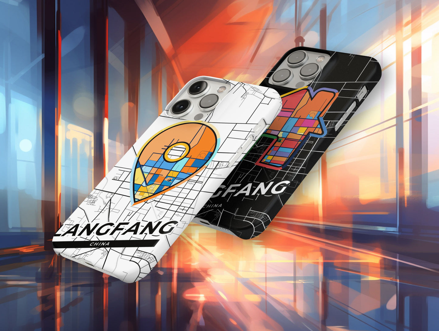 Langfang China slim phone case with colorful icon. Birthday, wedding or housewarming gift. Couple match cases.