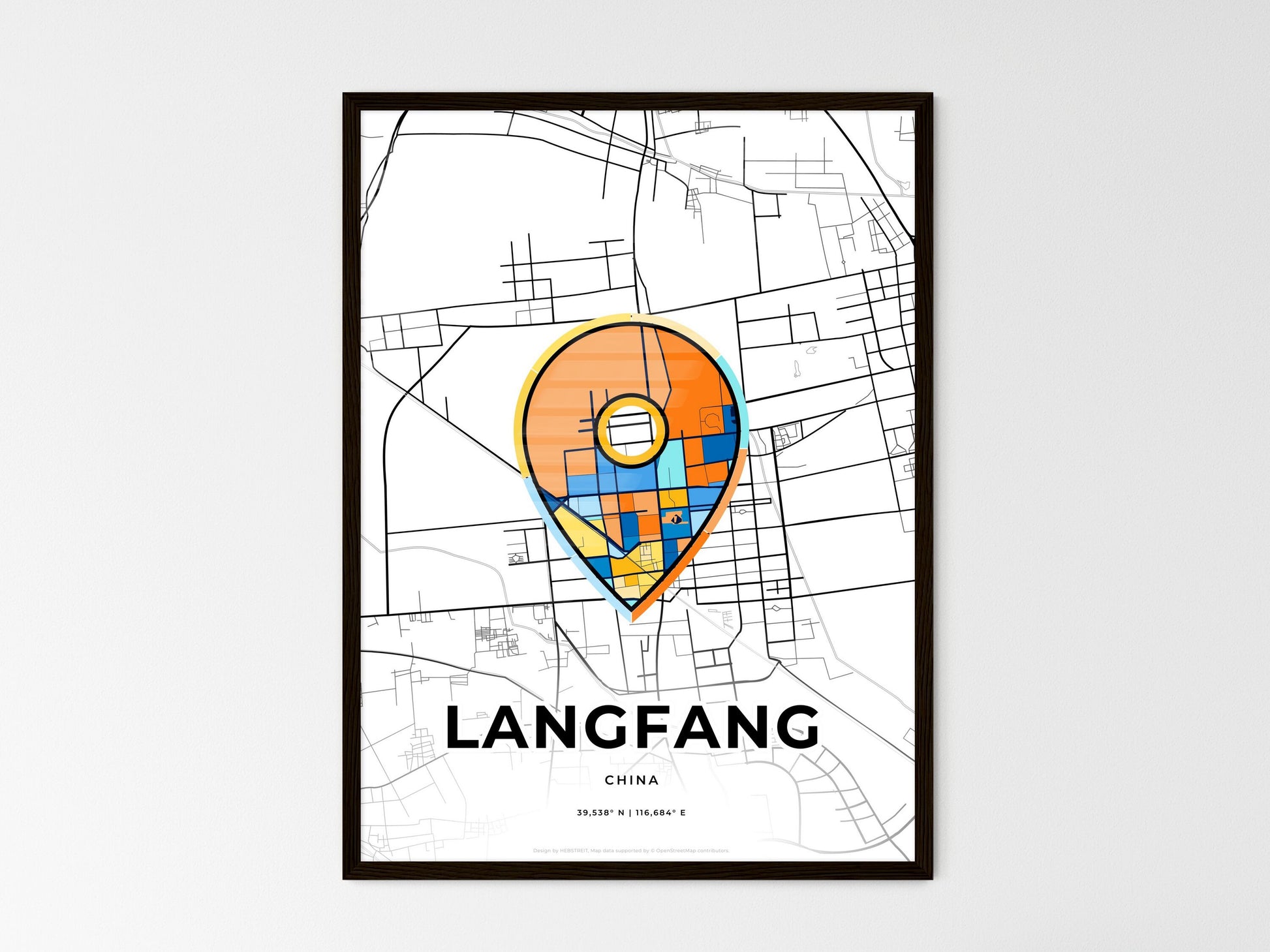 Langfang China wedding art map with pointer icon