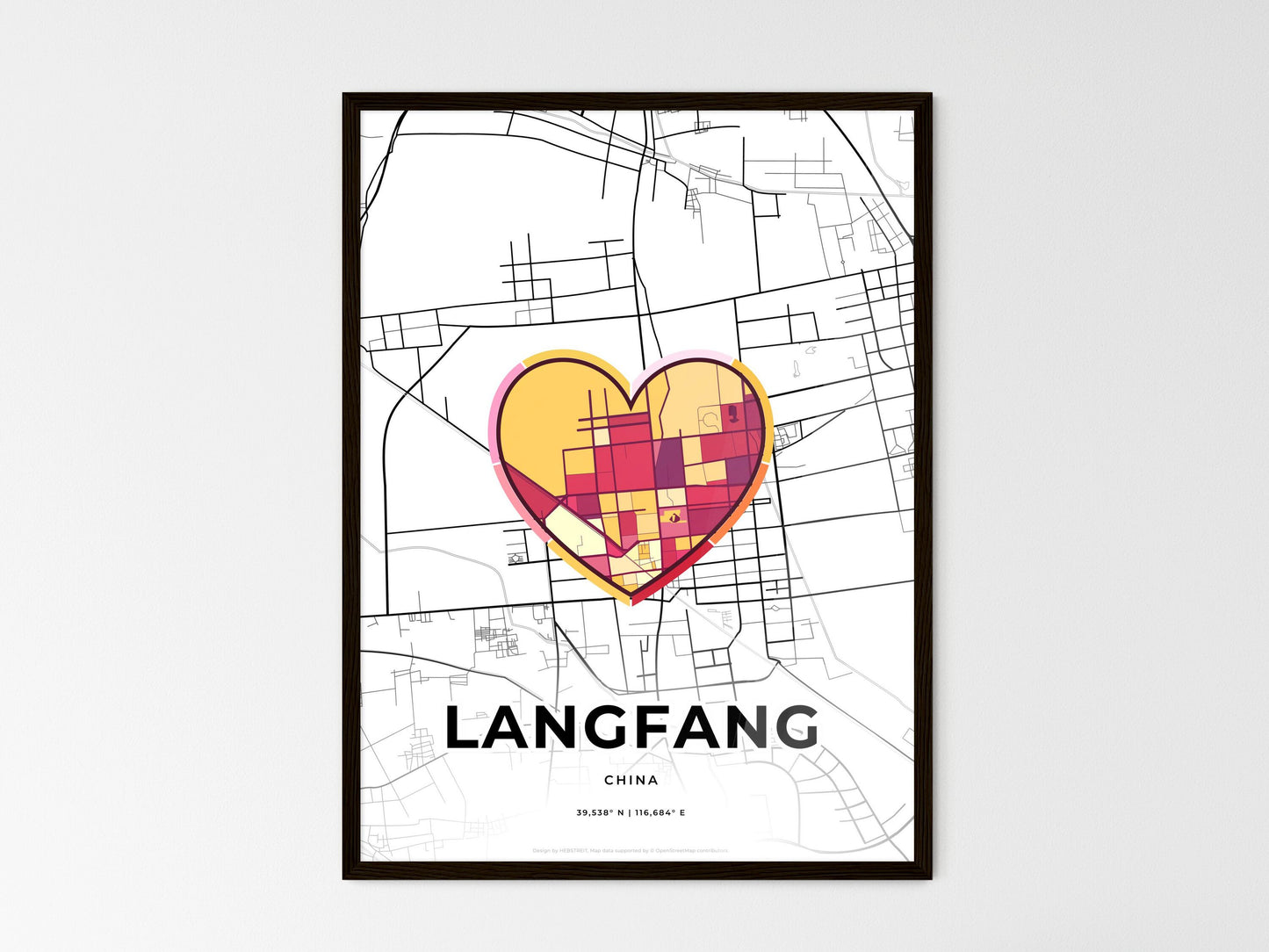 Langfang China wedding art map with heart icon