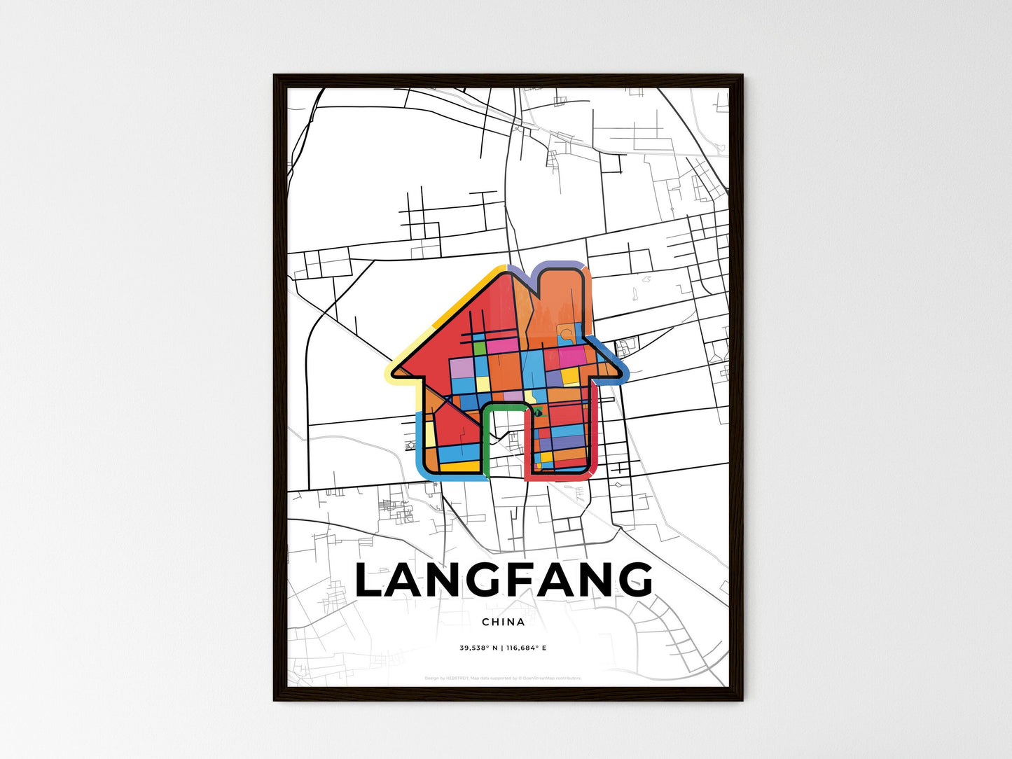 Langfang China wedding art map with home icon