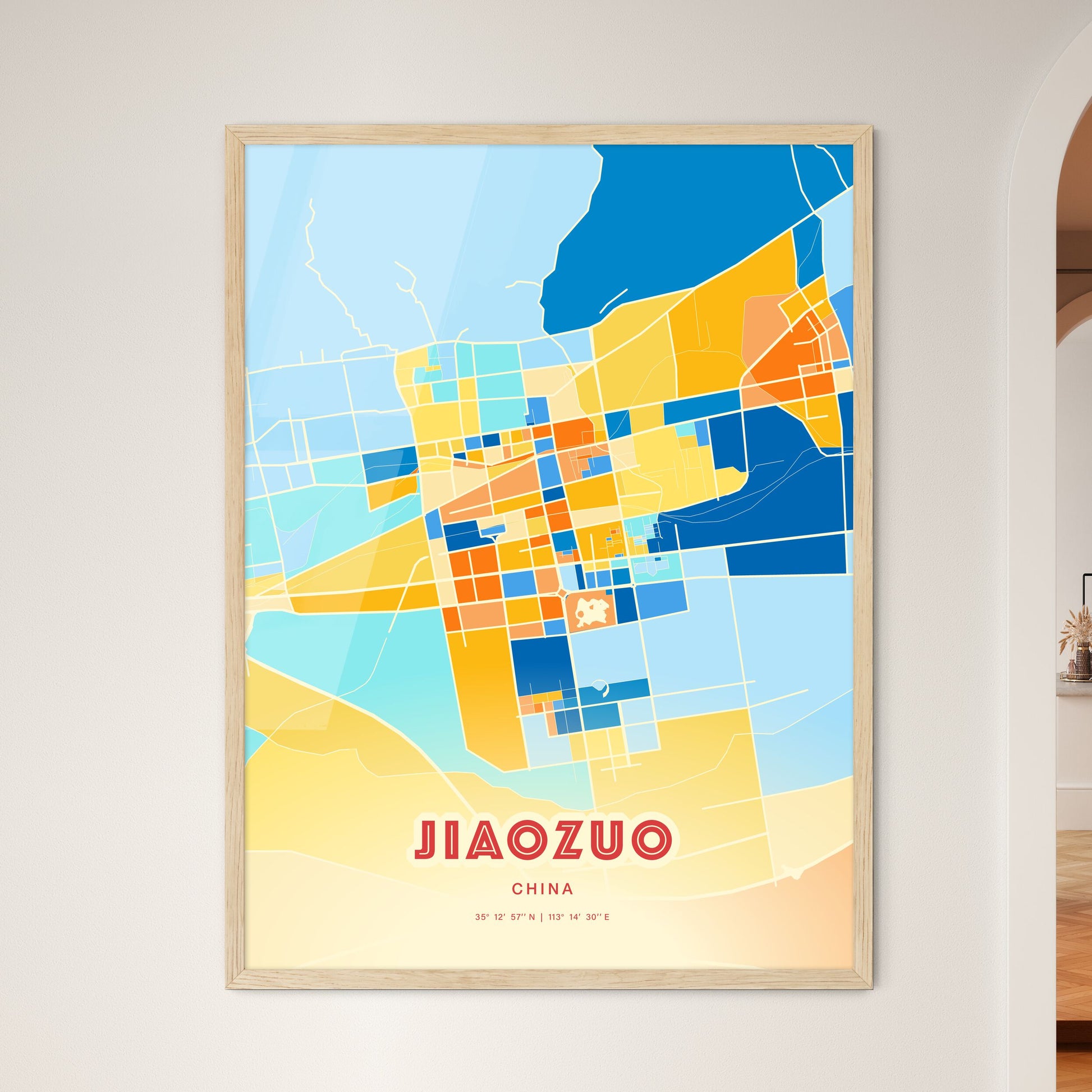 Colorful JIAOZUO CHINA Fine Art Map Blue Orange