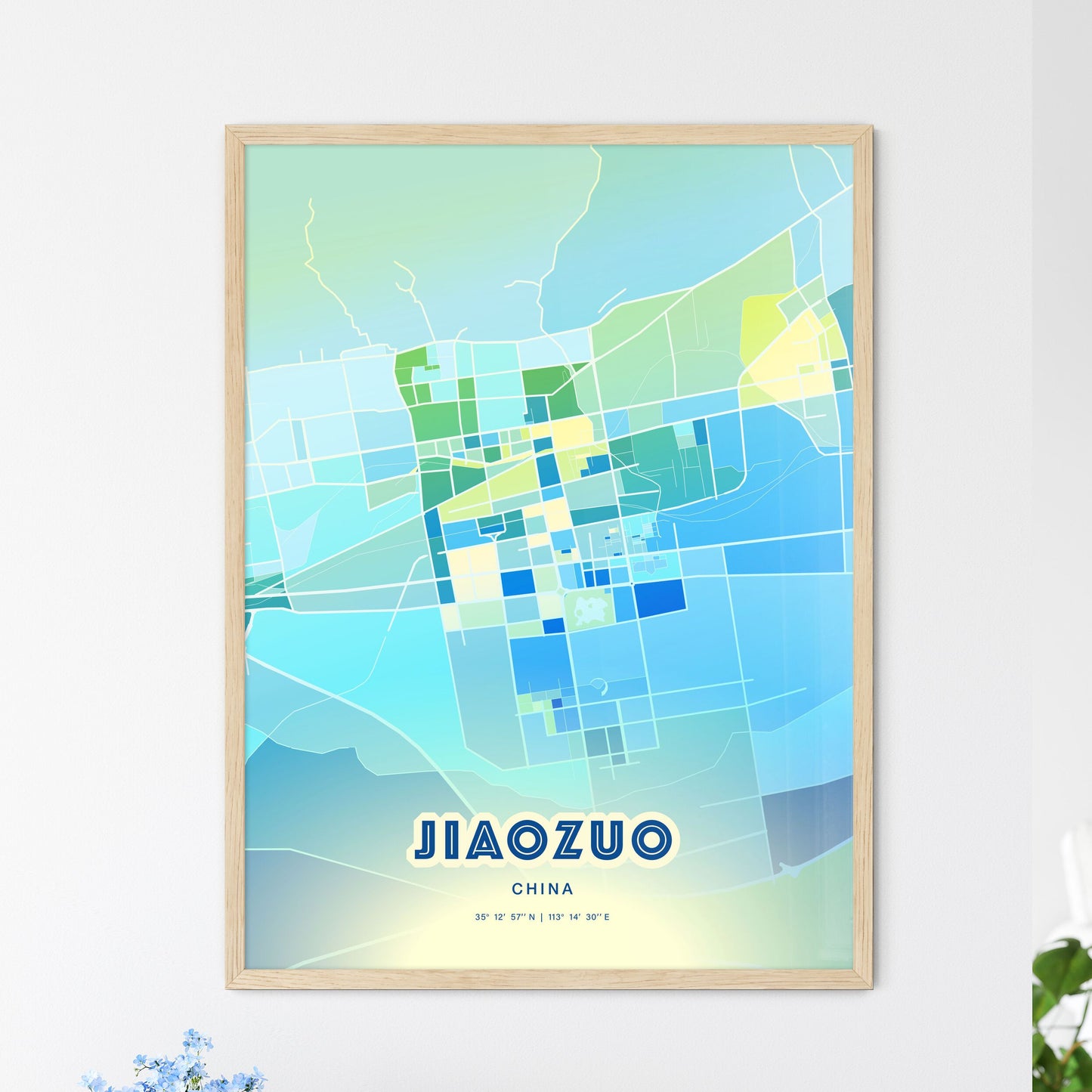 Colorful JIAOZUO CHINA Fine Art Map Cool Blue