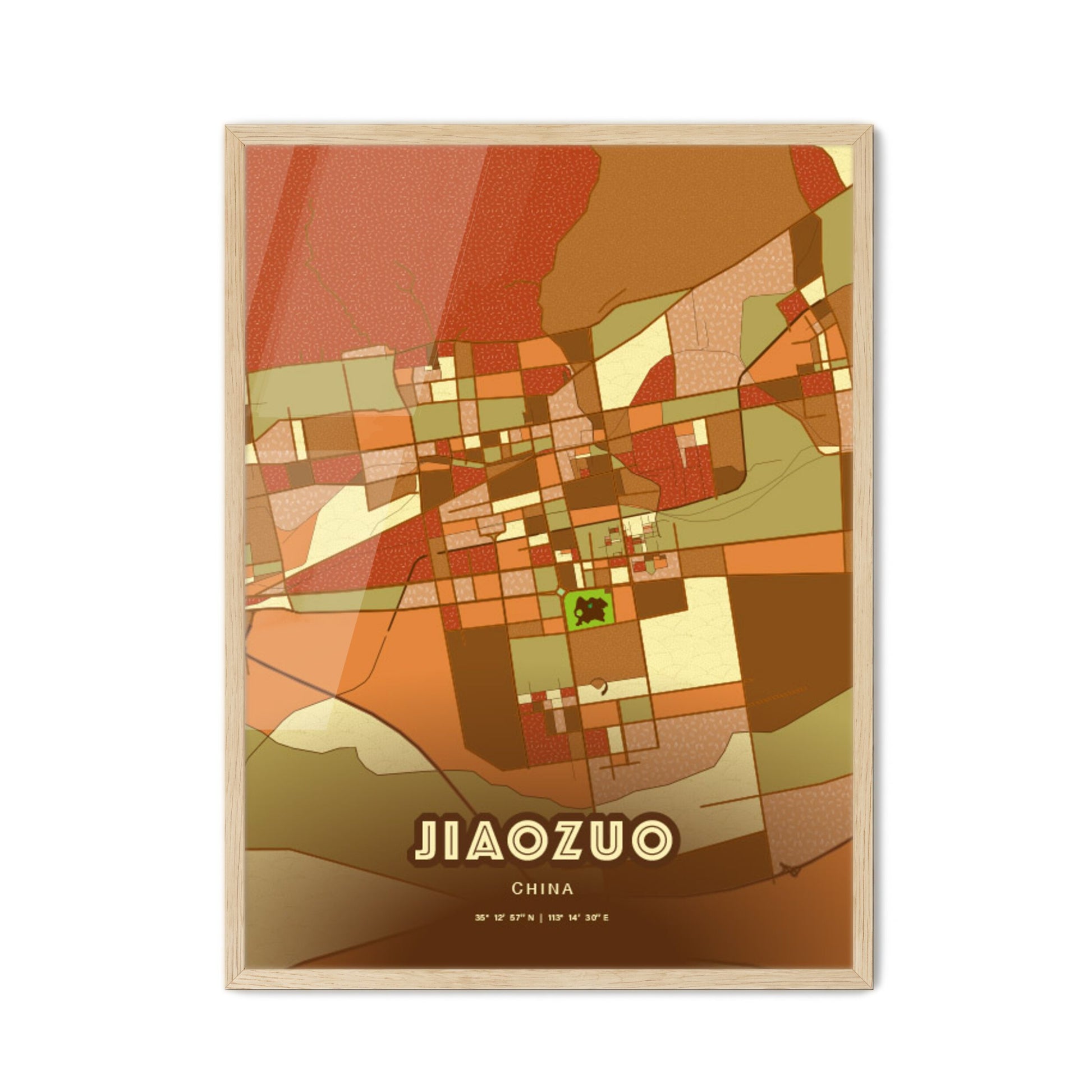 Colorful JIAOZUO CHINA Fine Art Map Farmhouse