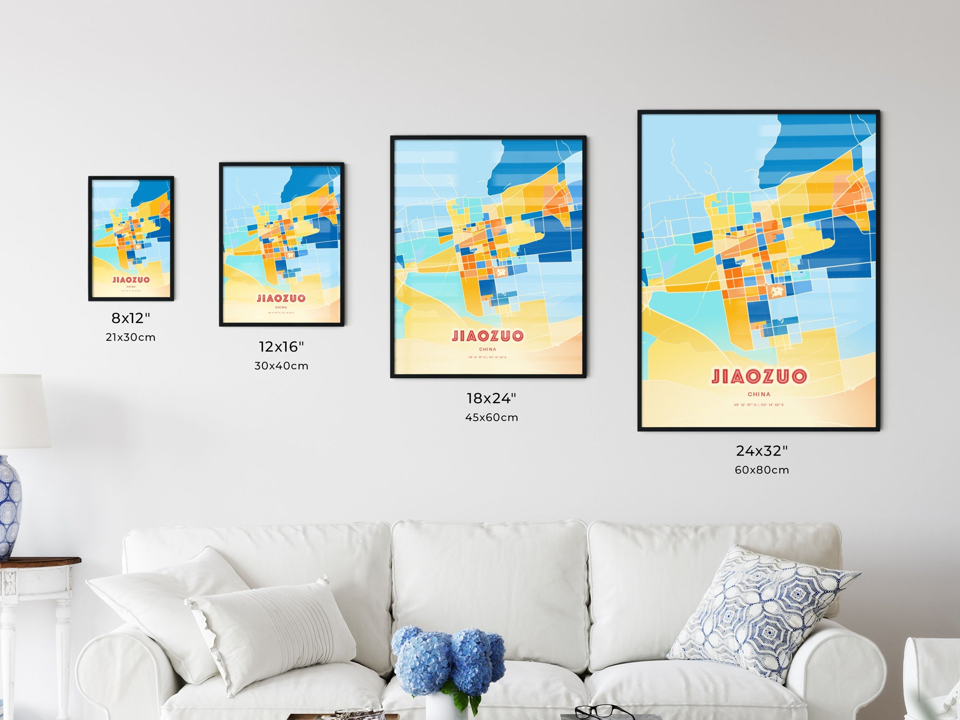 Colorful JIAOZUO CHINA Fine Art Map Blue Orange