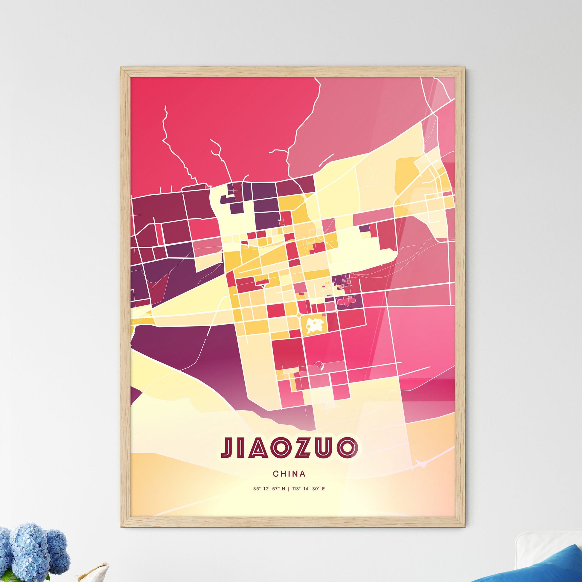 Colorful JIAOZUO CHINA Fine Art Map Hot Red