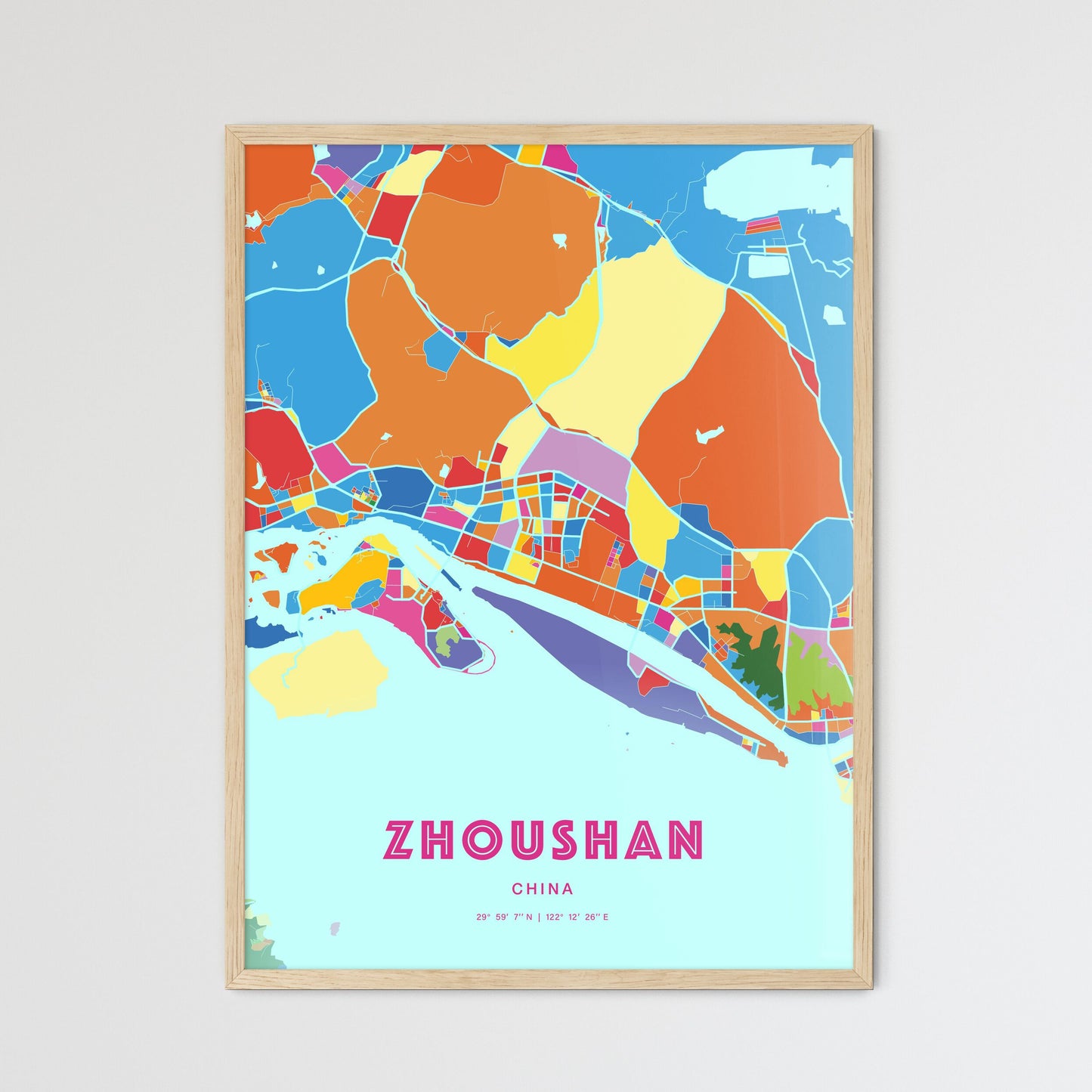 Colorful ZHOUSHAN CHINA Fine Art Map Crazy Colors