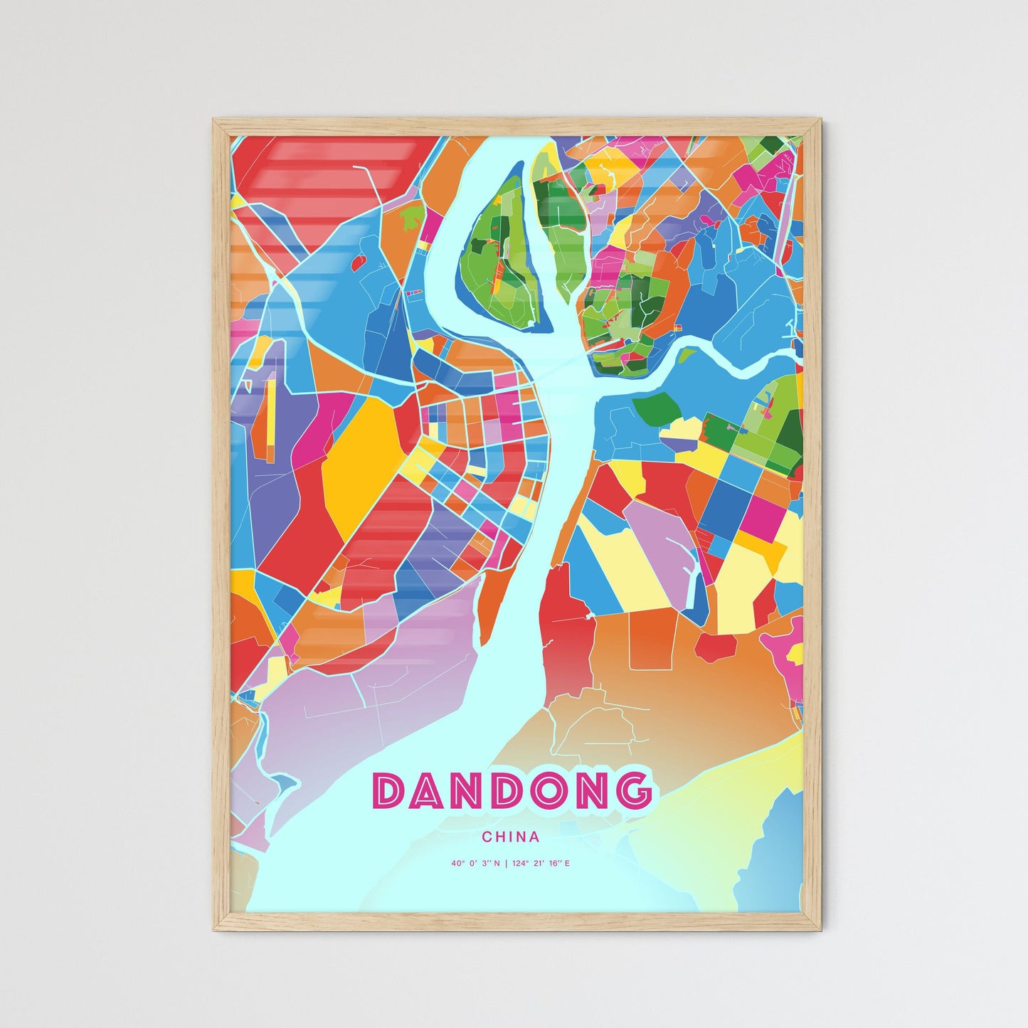 Colorful DANDONG CHINA Fine Art Map Crazy Colors