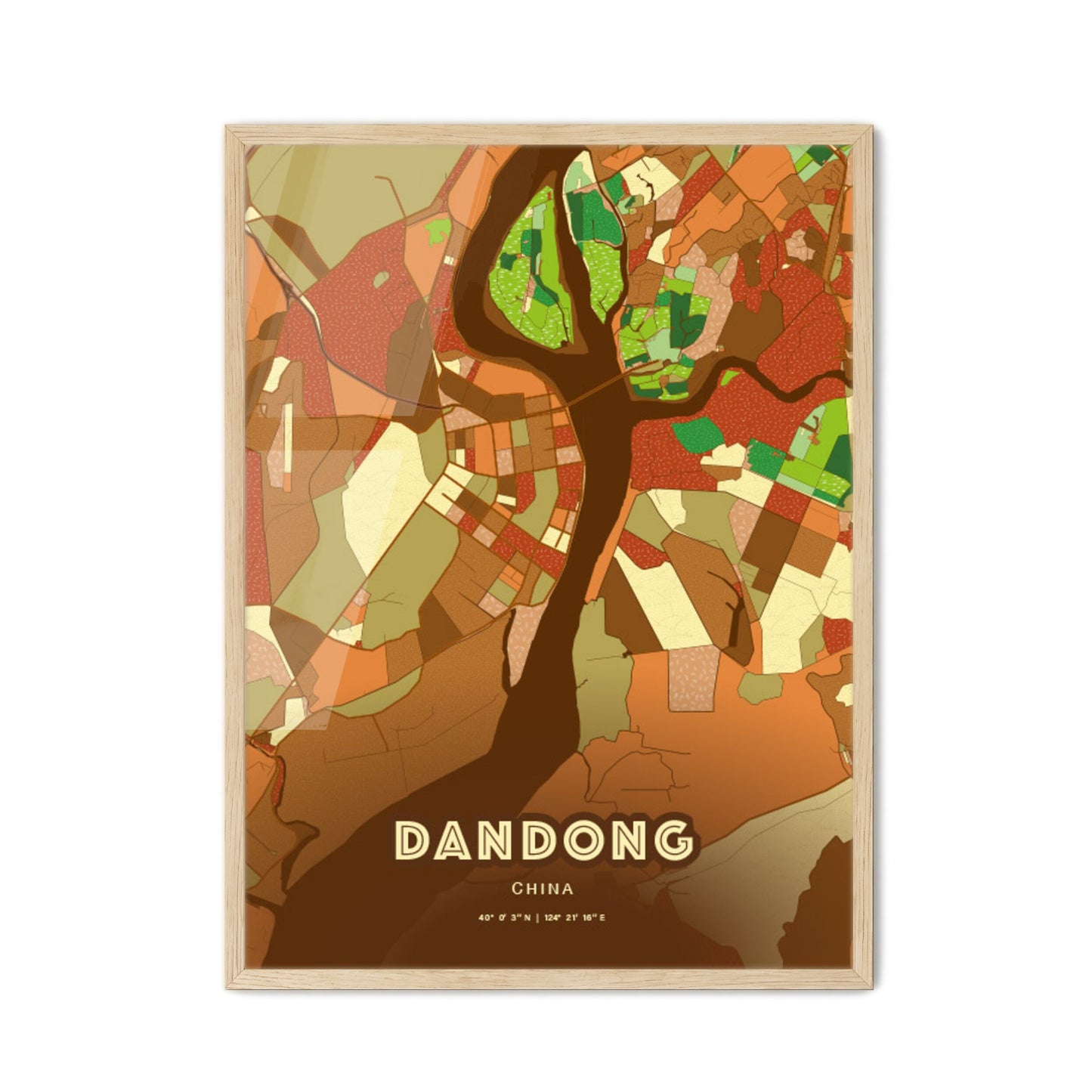 Colorful DANDONG CHINA Fine Art Map Farmhouse