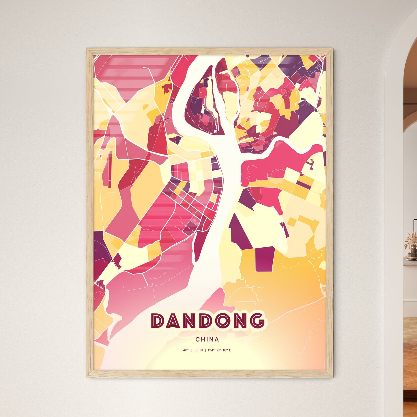 Colorful DANDONG CHINA Fine Art Map Hot Red