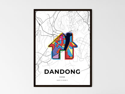 DANDONG CHINA minimal art map with a colorful icon. Where it all began, Couple map gift. Style 3