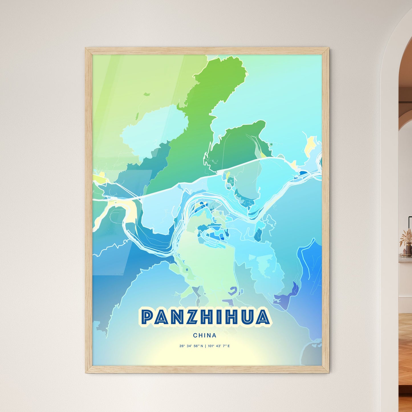 Colorful PANZHIHUA CHINA Fine Art Map Cool Blue