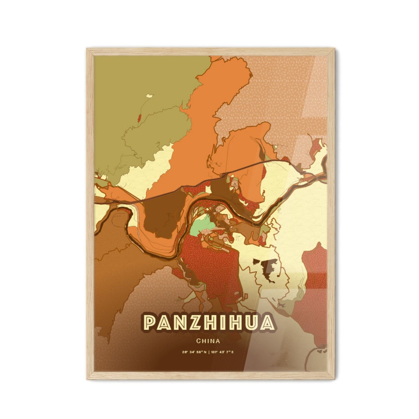 Colorful PANZHIHUA CHINA Fine Art Map Farmhouse