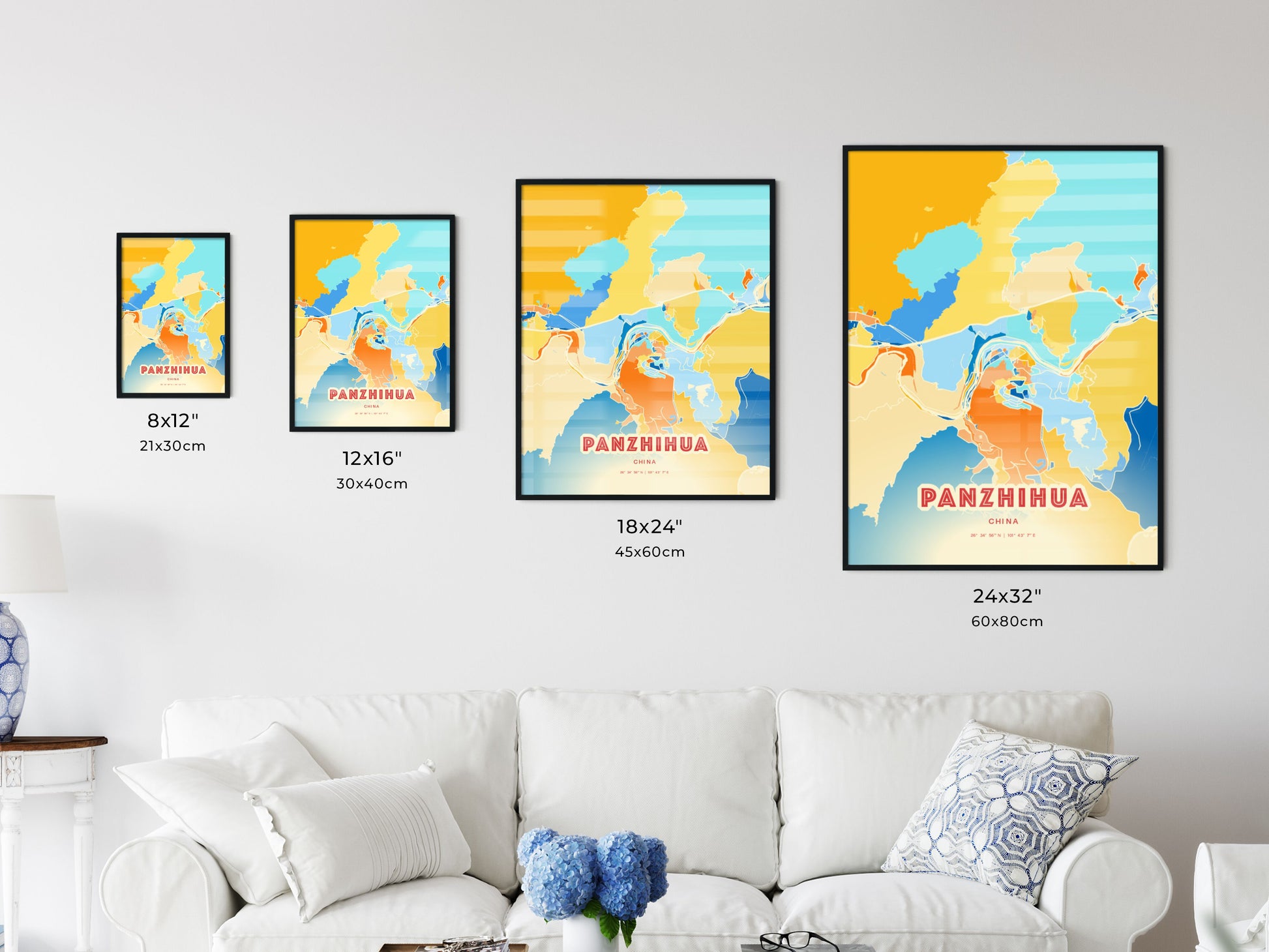 Colorful PANZHIHUA CHINA Fine Art Map Blue Orange