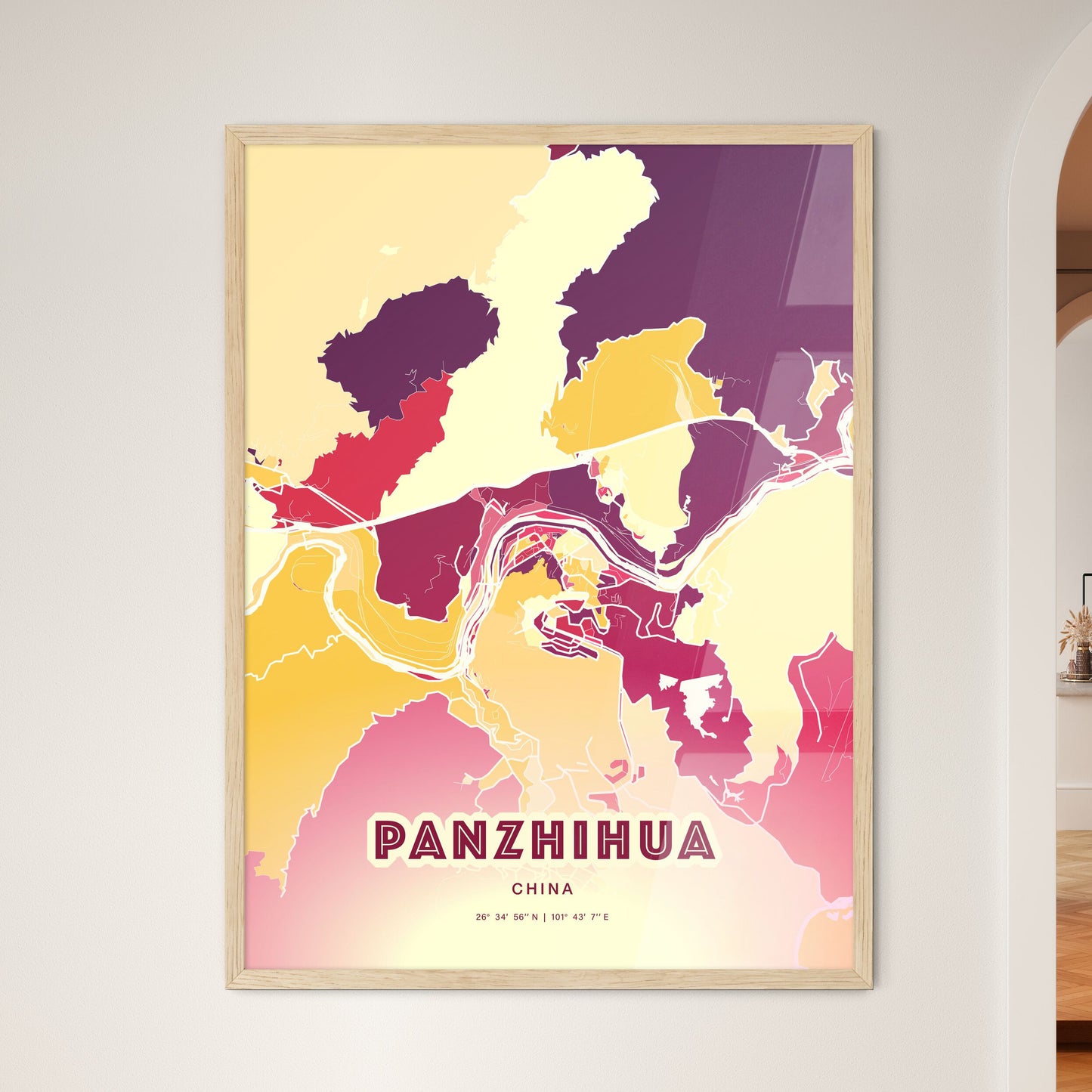 Colorful PANZHIHUA CHINA Fine Art Map Hot Red