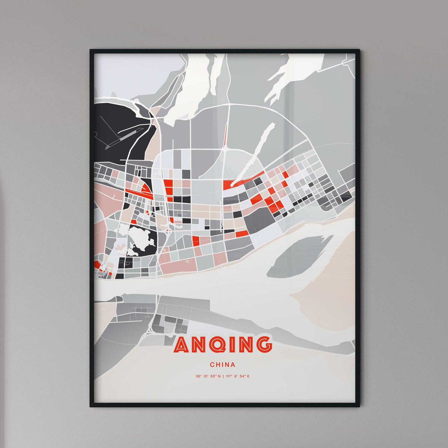 Colorful ANQING CHINA Fine Art Map Modern