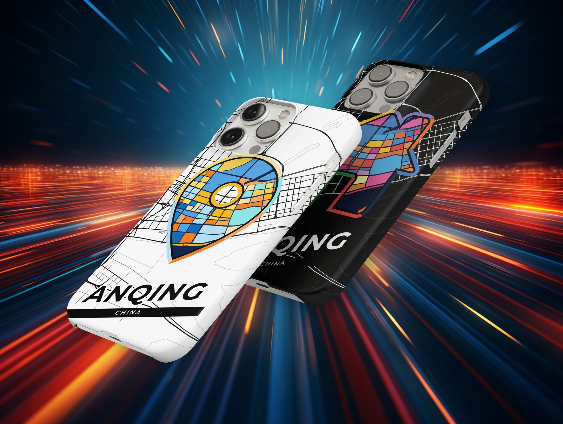 Anqing China slim phone case with colorful icon. Birthday, wedding or housewarming gift. Couple match cases.