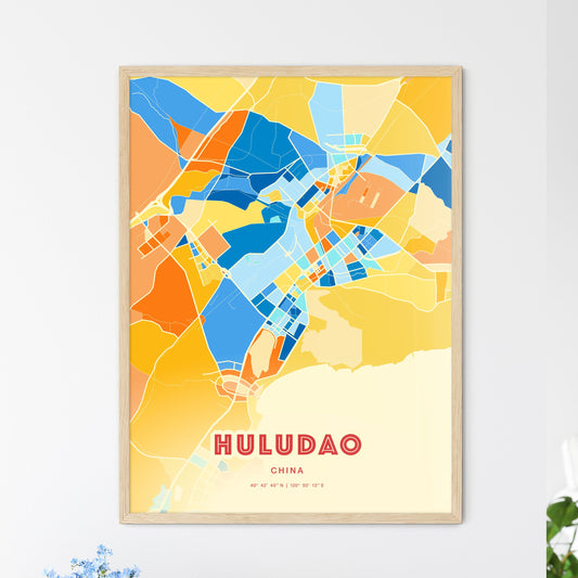 Colorful HULUDAO CHINA Fine Art Map Blue Orange