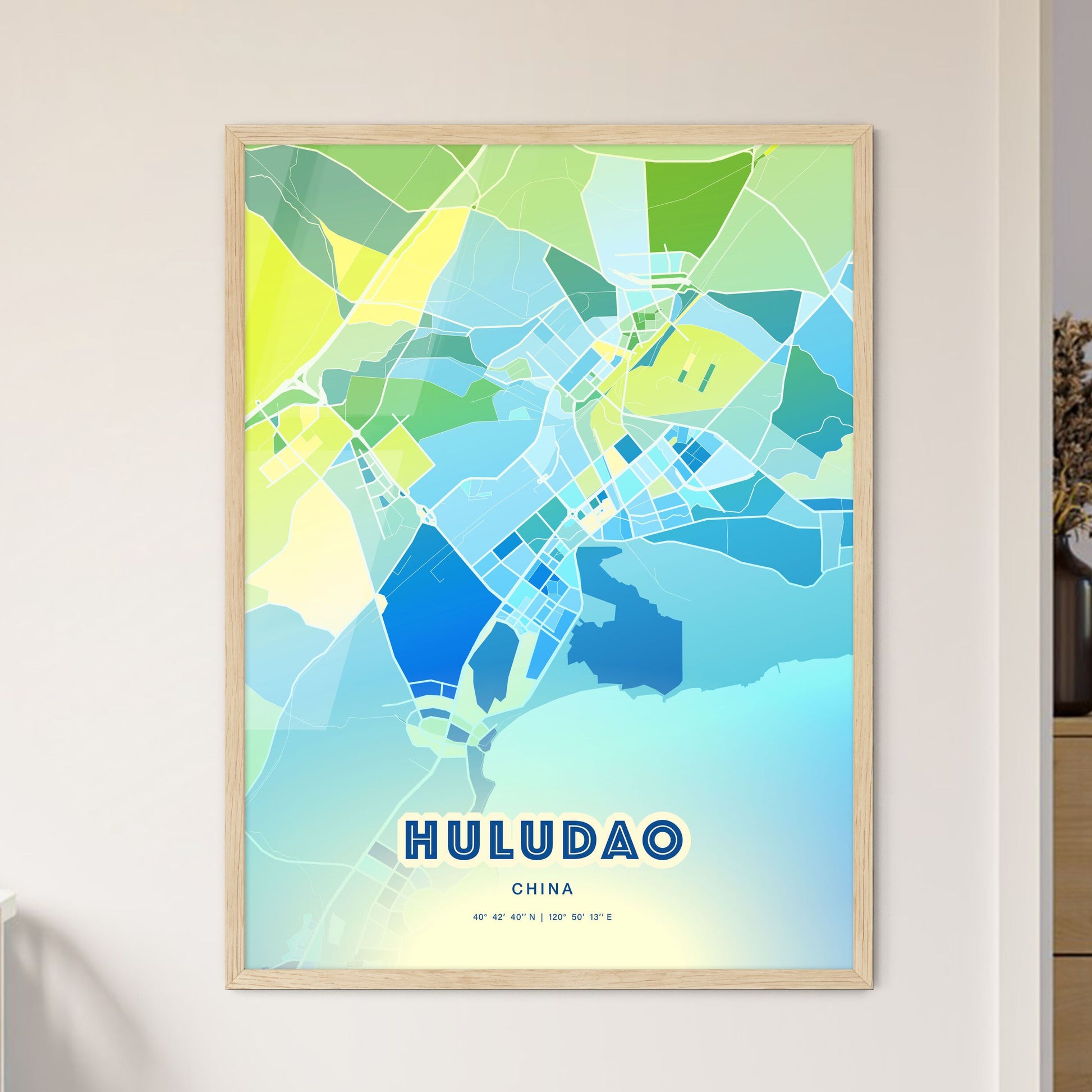 Colorful HULUDAO CHINA Fine Art Map Cool Blue