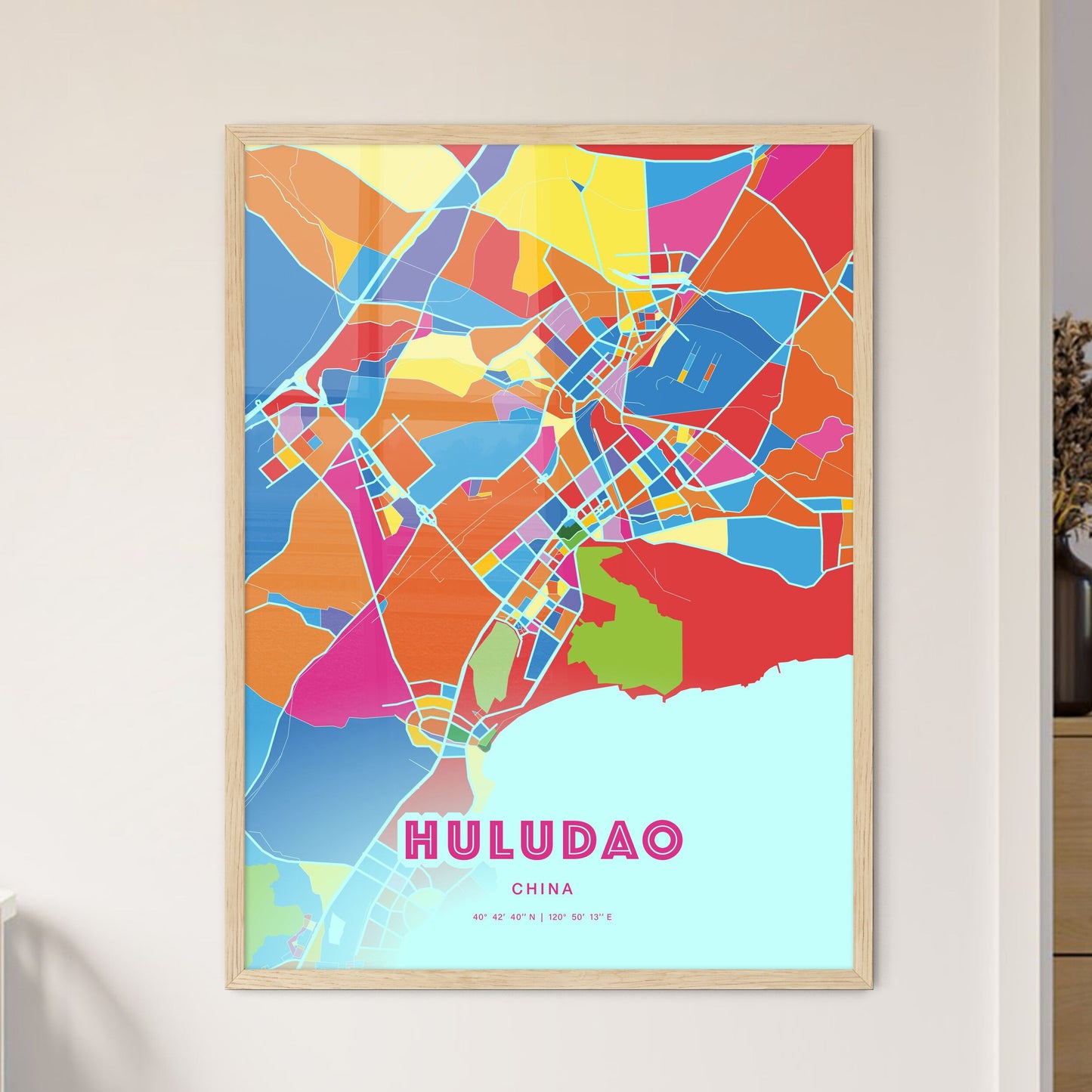 Colorful HULUDAO CHINA Fine Art Map Crazy Colors