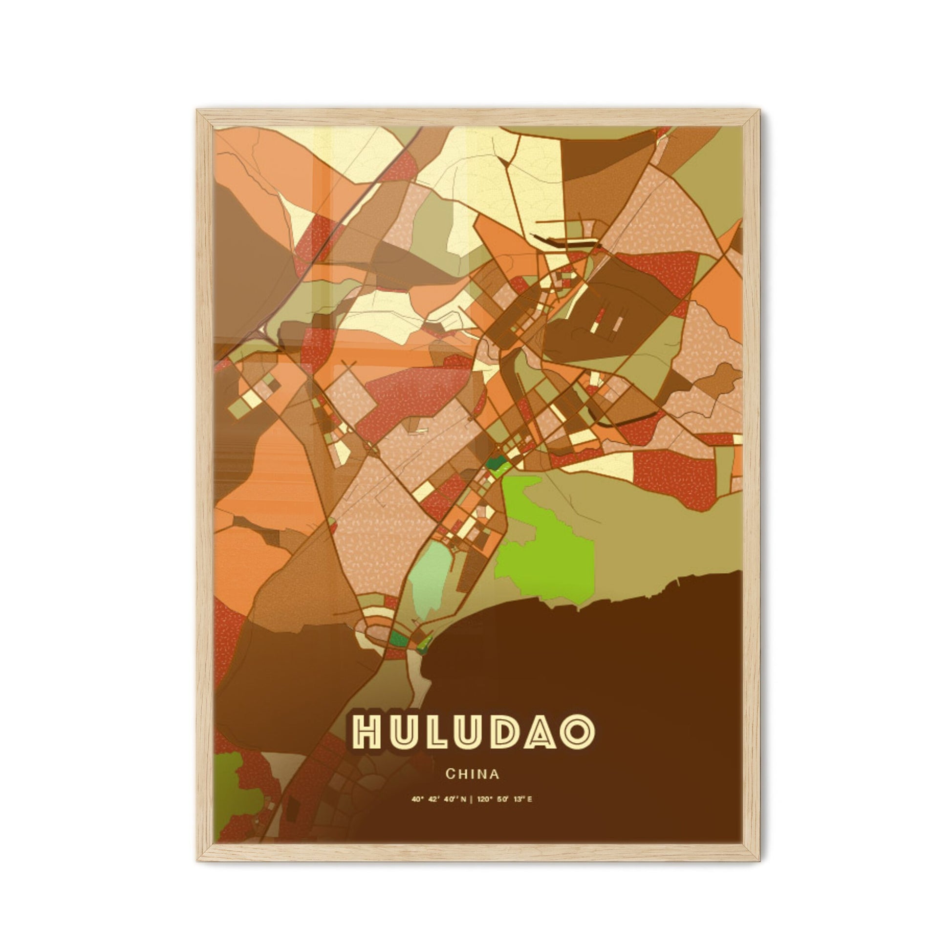 Colorful HULUDAO CHINA Fine Art Map Farmhouse