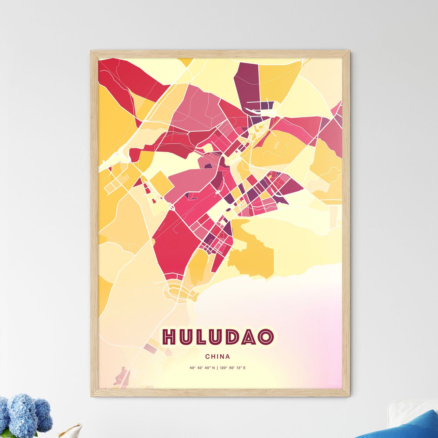 Colorful HULUDAO CHINA Fine Art Map Hot Red