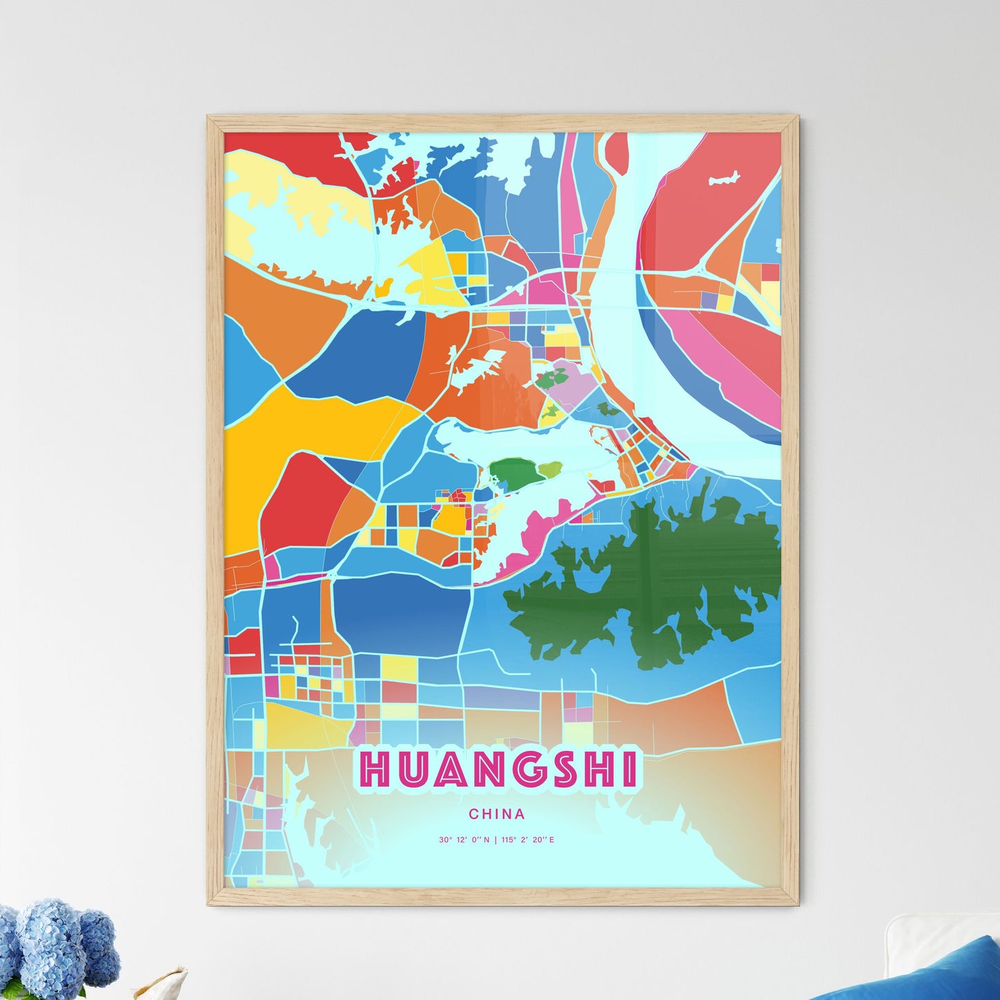 Colorful HUANGSHI CHINA Fine Art Map Crazy Colors