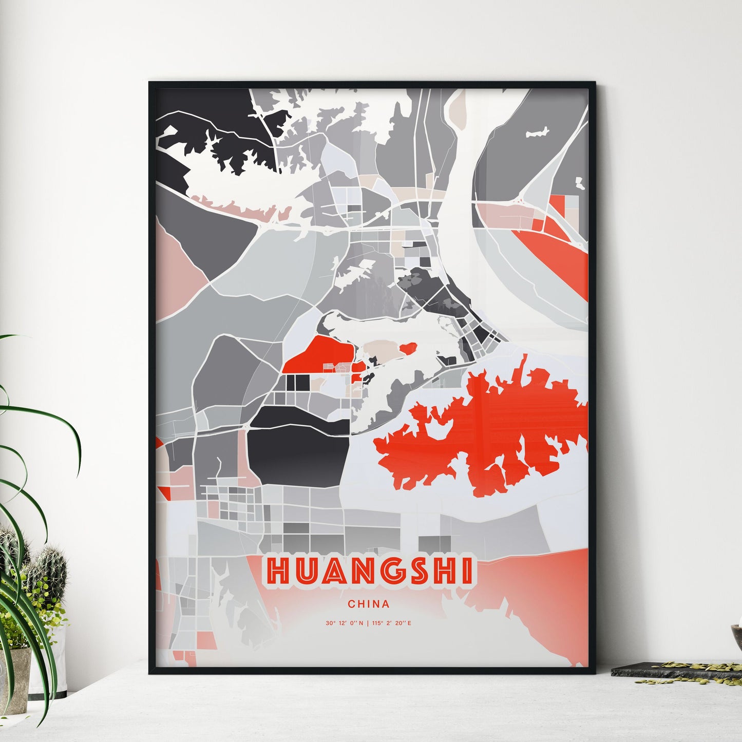 Colorful HUANGSHI CHINA Fine Art Map Modern