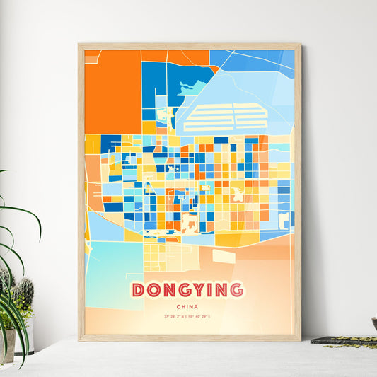 Colorful DONGYING CHINA Fine Art Map Blue Orange