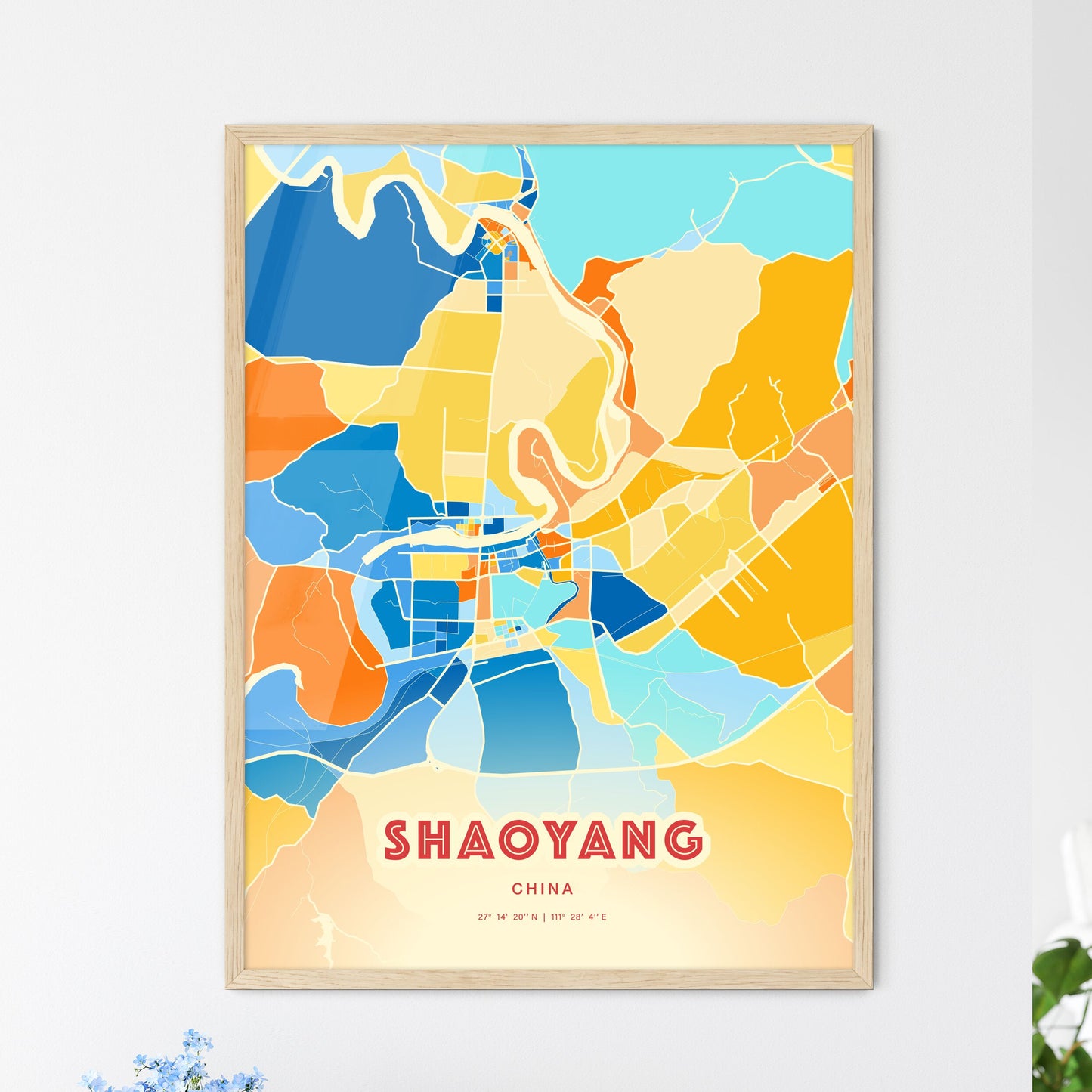 Colorful SHAOYANG CHINA Fine Art Map Blue Orange