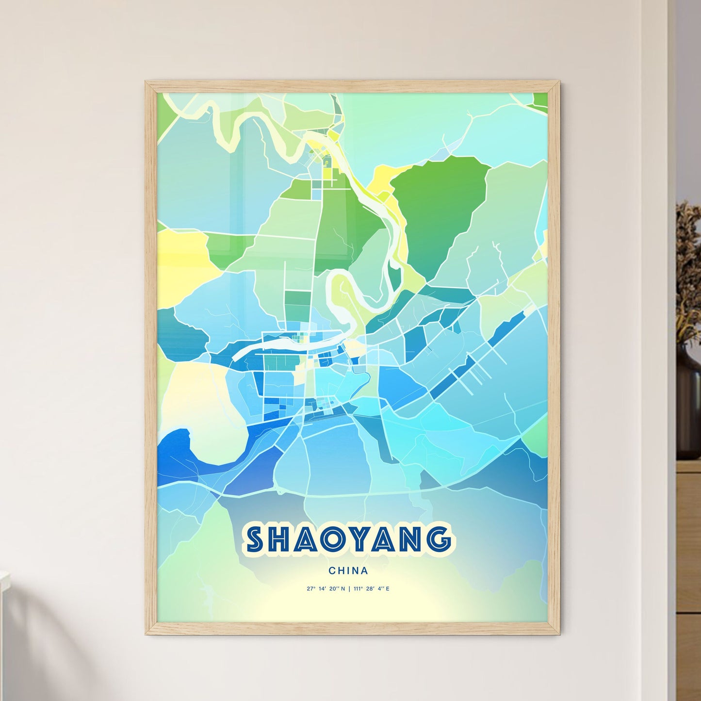 Colorful SHAOYANG CHINA Fine Art Map Cool Blue