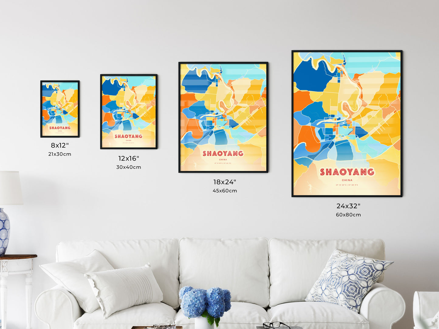 Colorful SHAOYANG CHINA Fine Art Map Blue Orange