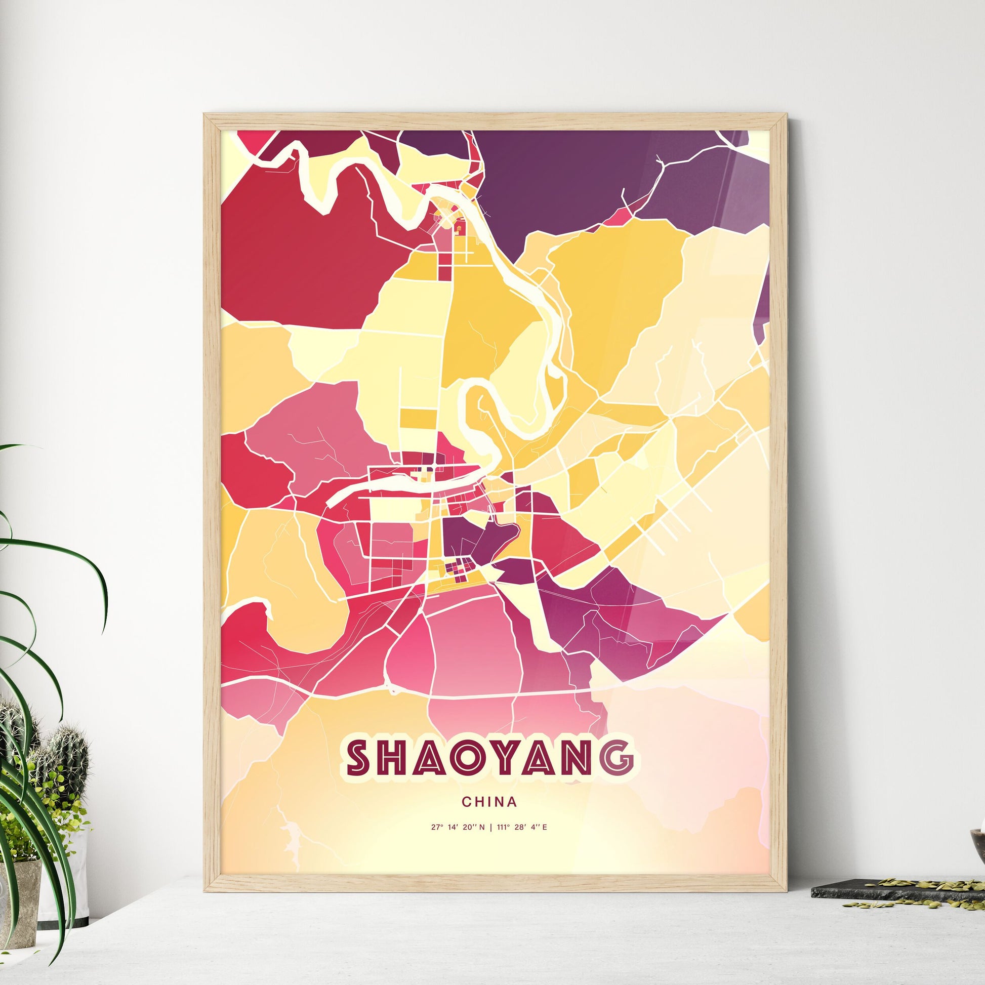 Colorful SHAOYANG CHINA Fine Art Map Hot Red