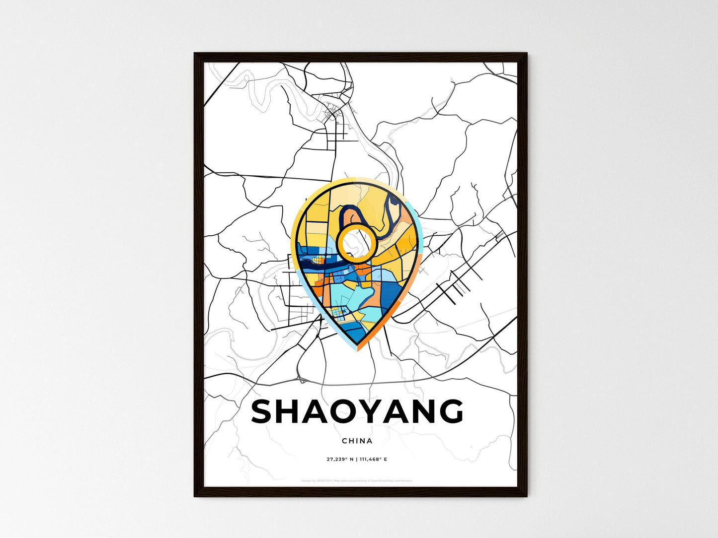 Shaoyang China wedding art map with pointer icon
