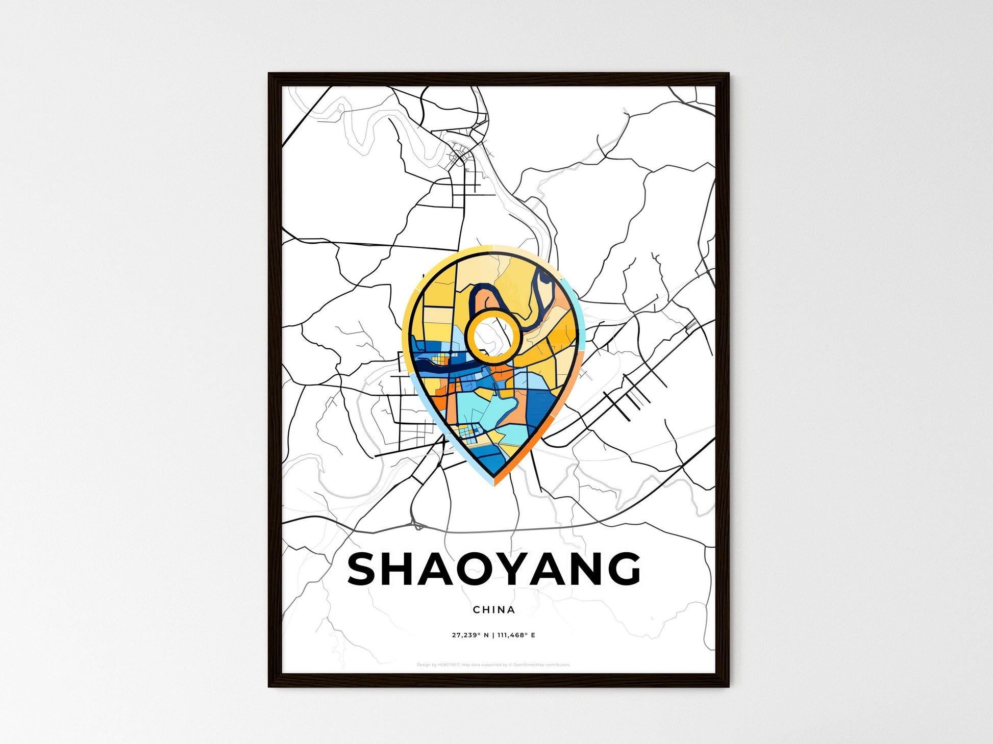 Shaoyang China wedding art map with pointer icon